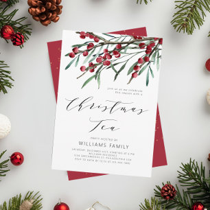 Invitation Script moderne Berries d'hiver Thé de Noël