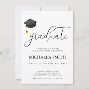 Invitation Script moderne Black Casquette College Graduation 