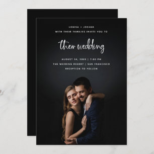 Invitation Script moderne blanc avec photo Mariage
