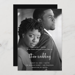 Invitation Script moderne blanc avec photo Mariage