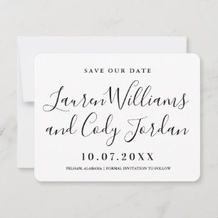 Invitation Script moderne blanc et noir Enregistrer la date