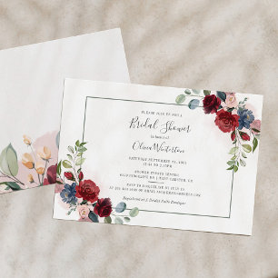Invitation Script moderne Blush Bourgogne Fête des mariées fl