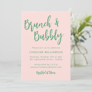 Invitation Script moderne Brunch Bubbly Douche rose vert