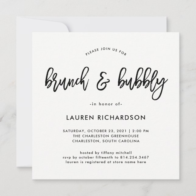 Invitation Script moderne| Brunch noir et blanc et mousseux (Devant)