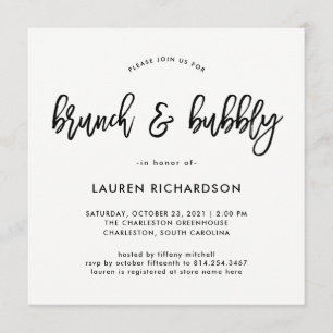 Invitation Script moderne  Brunch noir et blanc et mousseux