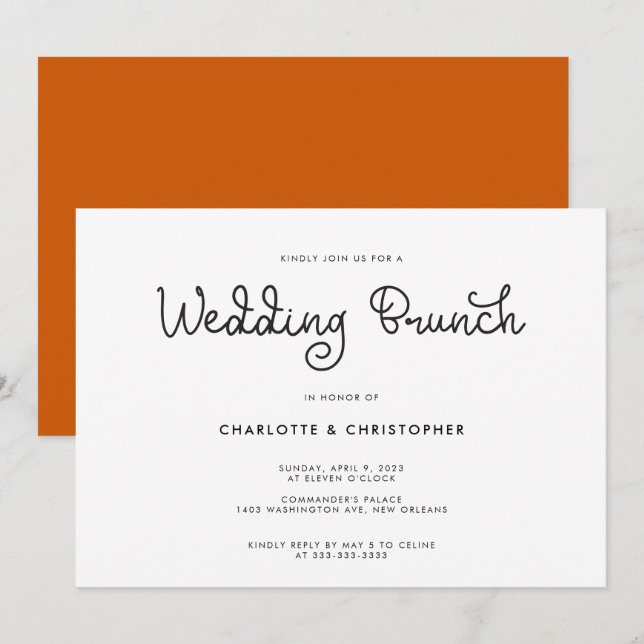 Invitation Script moderne Burnt Orange Post Mariage Brunch (Devant / Derrière)