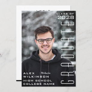 Invitation Script moderne Chic Guy Photo Graduation tendance