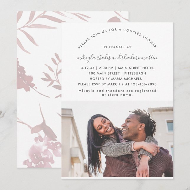 Invitation Script moderne Couples Douche Rose rose Photo (Devant / Derrière)