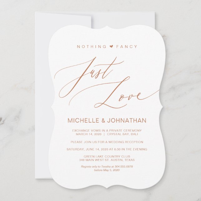 Invitation Script Moderne, Cuivre, Réception de Mariage en El (Devant)