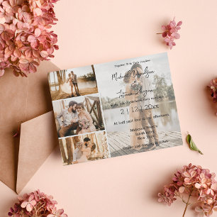 Invitation script moderne design quatre photos collage mariag