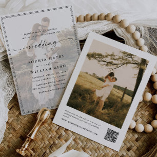 Invitation Script moderne élégant QR Code Photo Budget Mariag