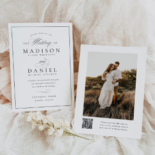 Invitation Script moderne élégant QR Code Photo Budget Mariag