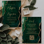 Invitation Script moderne Emerald Green Agate QR Code Mariage<br><div class="desc">Cette élégante invitation de mariage présente une image arrière - plan d'agate d'aquarelle vert émeraude parée de parties scintillant en faux or. Le texte personnalisable combine écriture manuscrite moderne couleur or, cuivre et polices italiques. L'envers offre de l'espace pour les détails mariages sur un arrière - plan de course vert...</div>