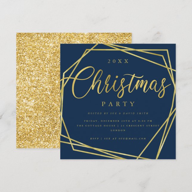 Invitation Script MODERNE Gold Marine Foil Frame de Noël (Devant / Derrière)