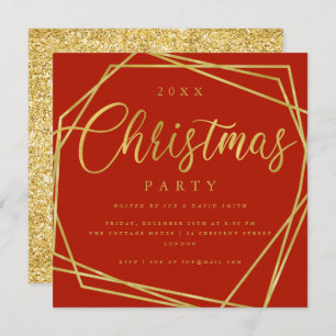 Invitation Script MODERNE Gold Red Foil Frame de Noël