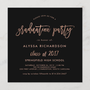 Invitation Script moderne Graduation Party Faux Rose Gold