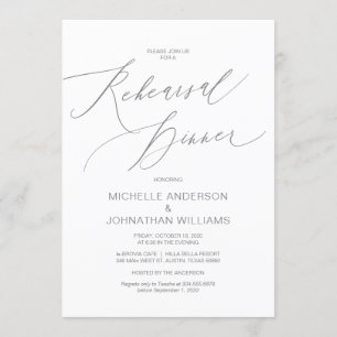 Invitation Script moderne, Gris, Dîner de répétition Mariage