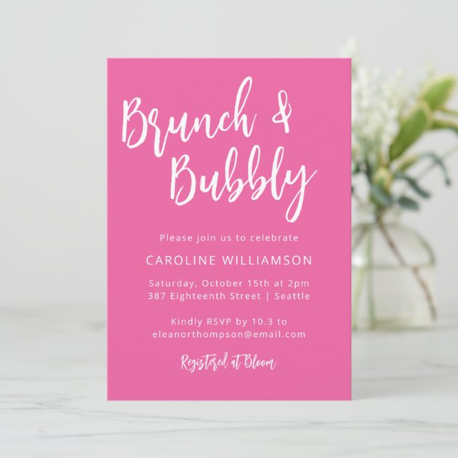 Invitation Script moderne Hot rose tendance Brunch Bubbly Dou (Debout devant)