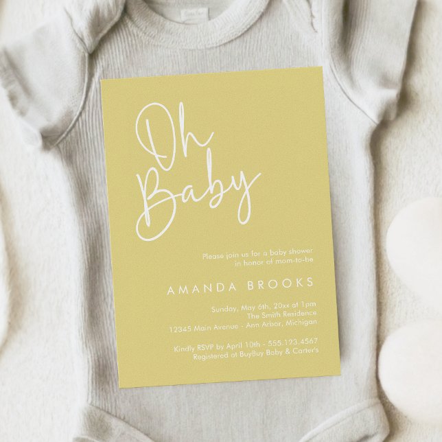 Invitation Script moderne Jaune Oh Baby Baby shower simple (Créateur téléchargé)