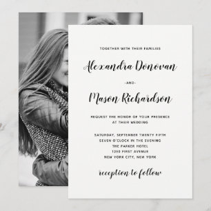 Invitation Script moderne Mariage arrière photo noir et bla
