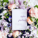 Invitation Script moderne | Mariage blanc et lavande<br><div class="desc">Ces invitations de mariage élégantes et minimalistes sont caractérisées par une typographie de script moderne et un texte sans serif classique pour un design simple et élégant lavande violet et blanc que vous aimerez.</div>