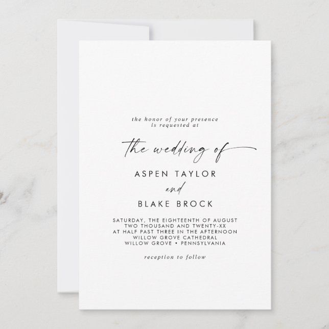Invitation Script moderne Mariage d'accueil de couple (Devant)