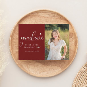 Invitation Script moderne Maroon Graduation Photo