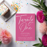 Invitation Script moderne minimaliste 21e fête d'anniversaire<br><div class="desc">Script moderne minimaliste 21e anniversaire Invitation à la fête de Magenta - Un design simple et moderne avec script de calligraphie moderne en noir et blanc. Notre modèle de haute qualité facilite la personnalisation de votre invitation.</div>