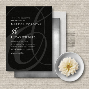 Invitation Script moderne noir blanc Ampersand Mariage