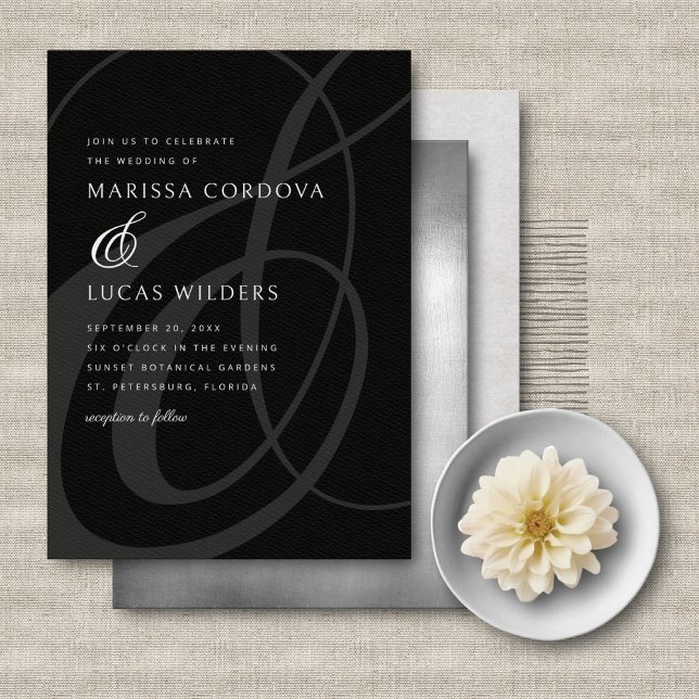 Invitation Script moderne noir blanc Ampersand Mariage (Créateur téléchargé)