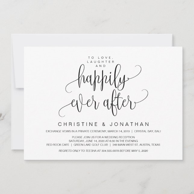Invitation Script Moderne, Noir, Mariage en Elopement (Devant)