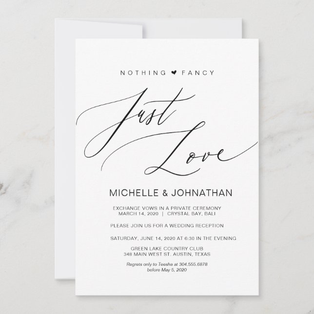 Invitation Script Moderne, Noir, Réception de Mariage en Elop (Devant)