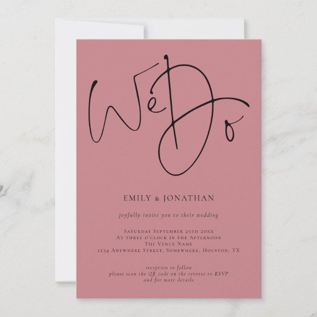 Invitation Script moderne Nous faisons Dusty Rose QR Code Mar (Devant)
