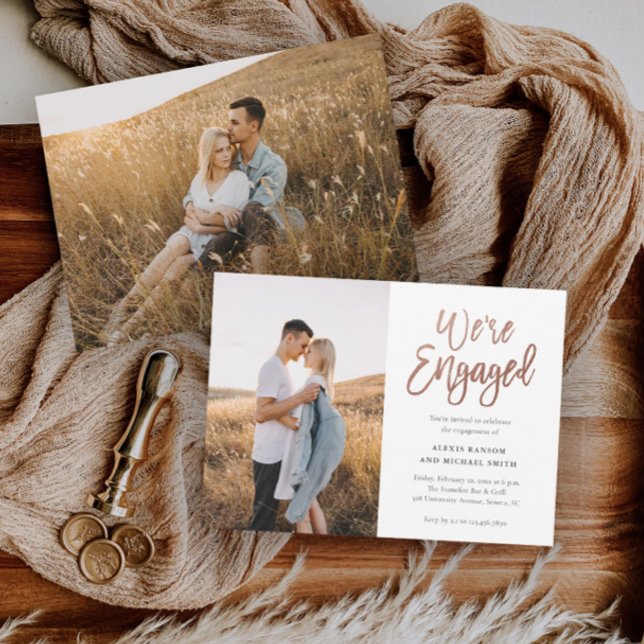 Invitation Script moderne Nous sommes engagés Photo Engagemen (Créateur téléchargé)