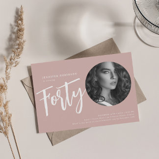 Invitation Script moderne Photo 40e anniversaire Dusty Rose r