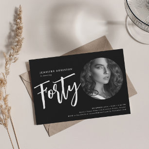 Invitation Script moderne photo 40e anniversaire fête Noir