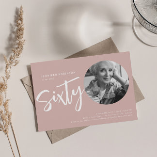Invitation Script moderne photo 60e anniversaire Dusty rose