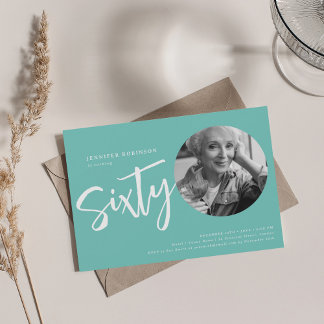 Invitation Script moderne Photo 60e fête d'anniversaire Turqu