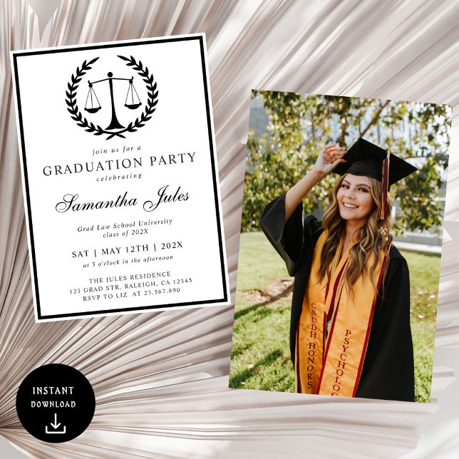 Invitation Script moderne Photo Law School Graduation (Créateur téléchargé)