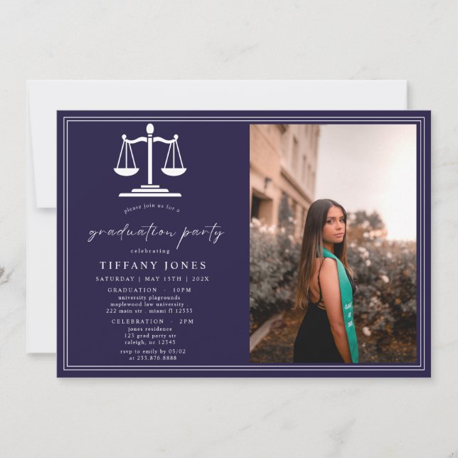 Invitation Script moderne Photo Law School Graduation Party (Devant)