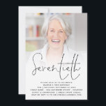 Invitation Script moderne Photo Overlay 70th Birthday Party<br><div class="desc">Script moderne Photo Overlay 70th Birthday Party. Un design minimaliste pour votre soixante-dixième anniversaire,  avec un élégant script set pour l'en-tête. Remplacez simplement l'exemple de photo par votre préféré et personnalisez le reste du texte au besoin</div>