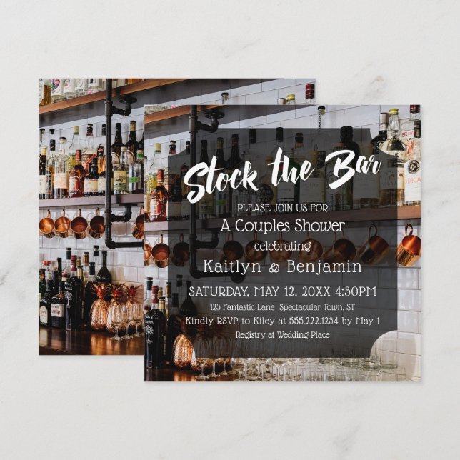 Invitation Script moderne Photo Stock le Bar Couples Douche 2 (Devant / Derrière)