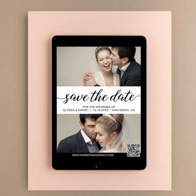 Invitation Script moderne photos personnalisées Mariage numér (Digital photo wedding save the date template)
