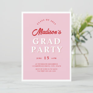 Invitation Script moderne Pink Red Edgy Graduation Party Phot