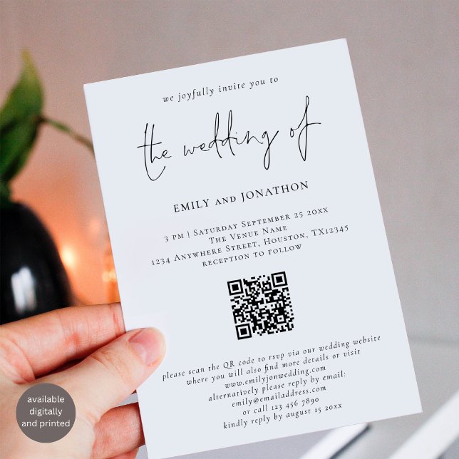 Invitation Script moderne QR Code noir et blanc Mariage (Créateur téléchargé)