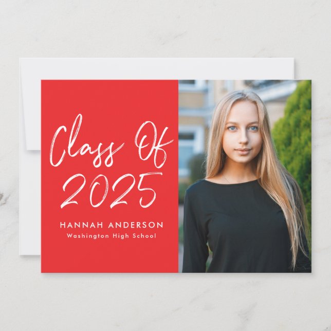 Invitation Script moderne Red Photo Graduation Party (Devant)
