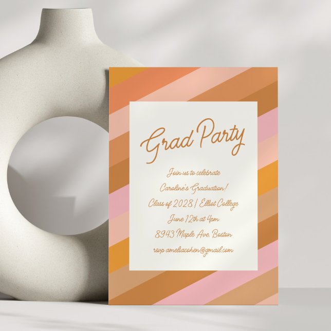 Invitation Script moderne rétro Pink Orange Graduation Party (Créateur téléchargé)