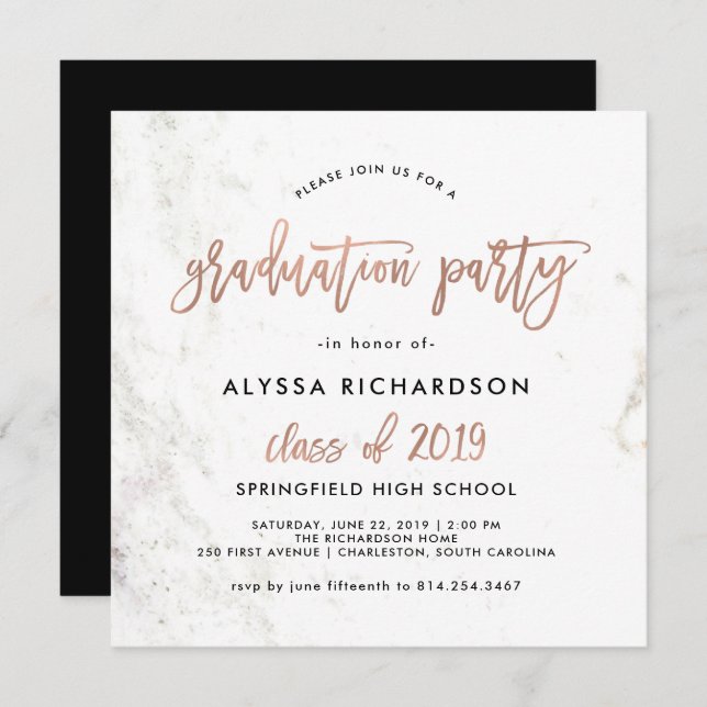 Invitation Script moderne | Rose de la fête de graduation en  (Devant / Derrière)