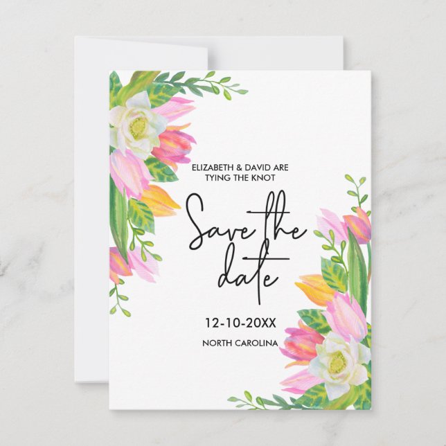 Invitation Script moderne rose mariage floral Enregistrer la  (Devant)