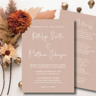 Invitation Script moderne rose vif Tout en un Mariage simple